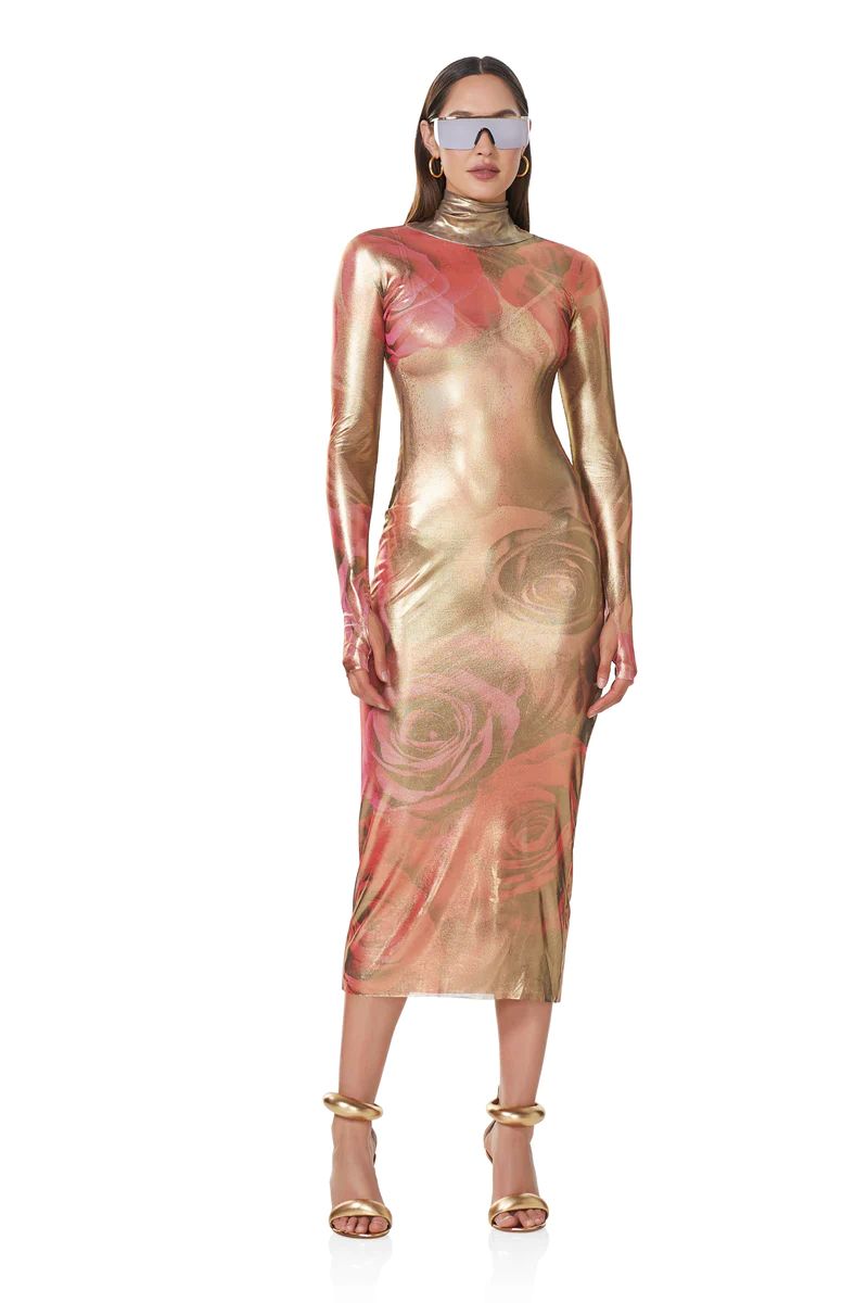 Shailene Metallic Dress - Golden Nude Rose | ShopAFRM