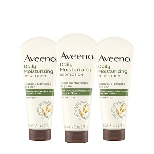 Aveeno Daily Moisturizing Body Lotion, Gentle Lotion Nourishes Dry Skin With Moisture, Soothing Prebiotic Oat, Fragrance-Free, Non-Comedogenic, Travel-Size, Pack of Three, 3 x 2.5 fl. Oz | Amazon (US)