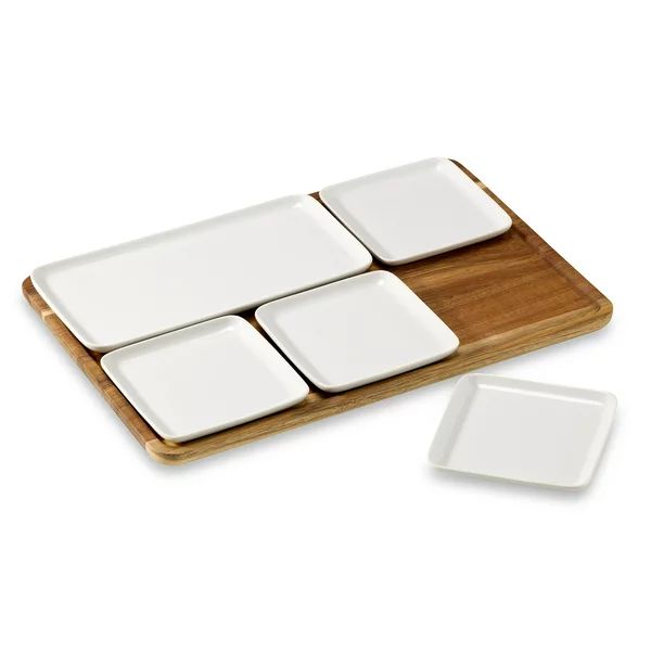 Better Homes & Gardens 6 Piece White Porcelain Grazing Board With Acacia Wood - Walmart.com | Walmart (US)