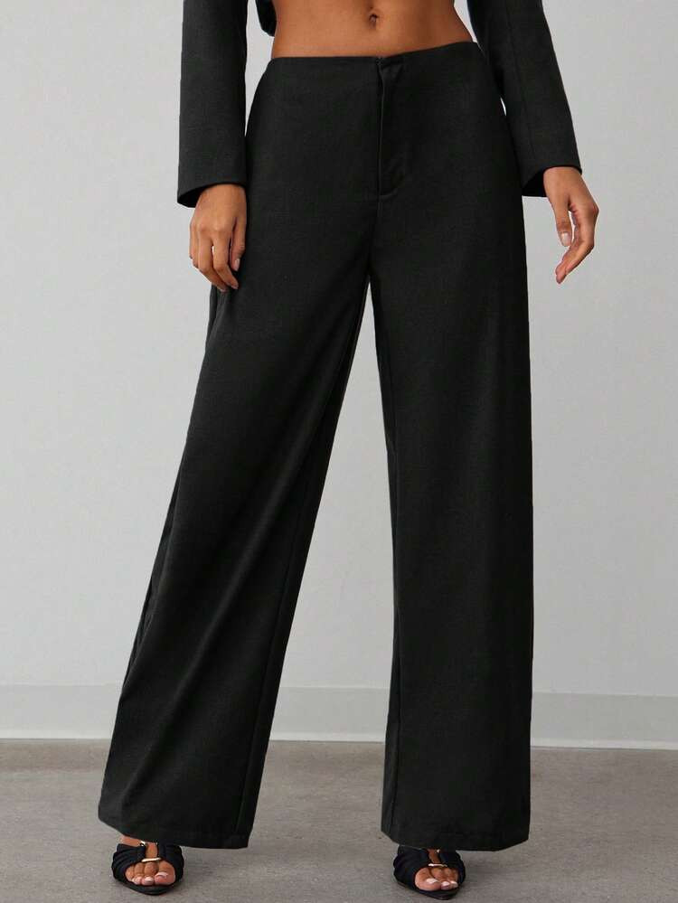 Hauture Women's Sexy Casual Office Wide Leg Side Pleated Business Trousers Pants | SHEIN