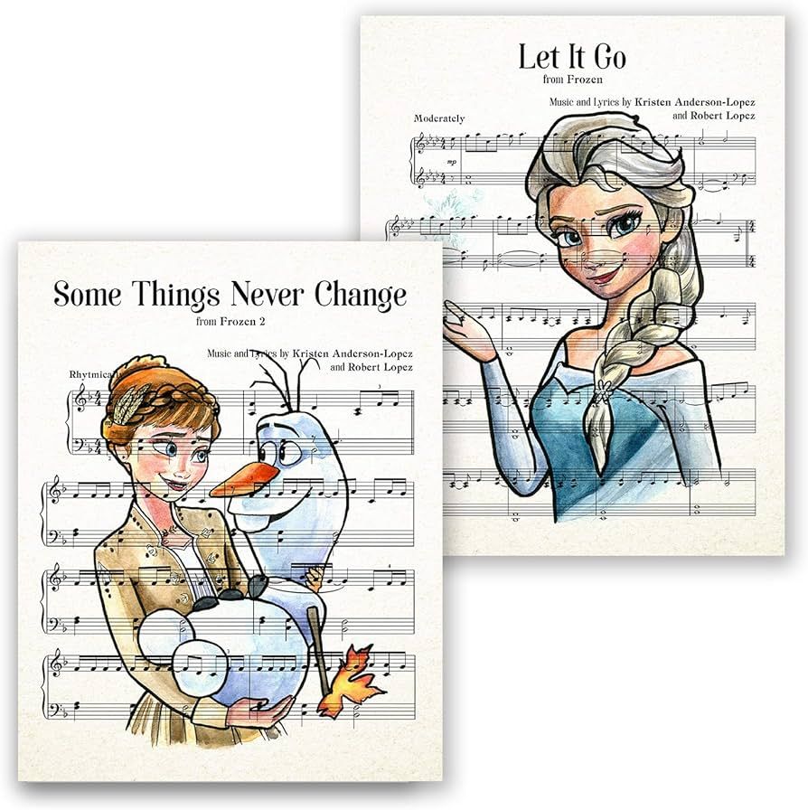 Frozen Poster - Set of 2 Music Sheets Prints // Girl Playroom Wall Art Decor // Party Decoration ... | Amazon (US)
