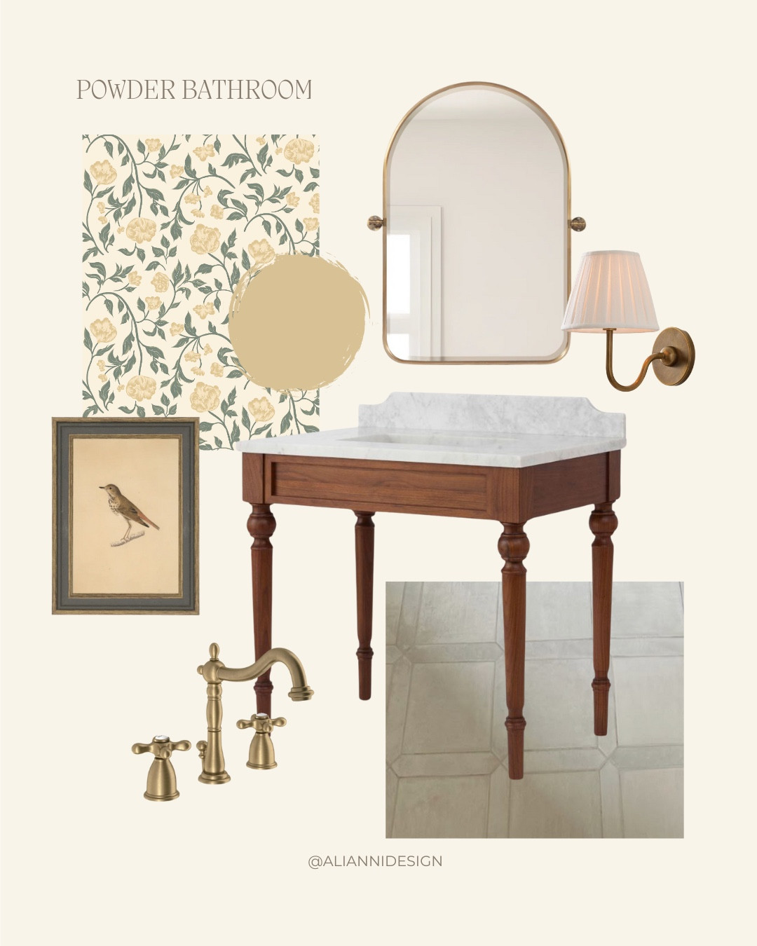 A cozy little powder bath moment featuring one of my wallpaper designs for @loomwell ✨
This is Lillian in yellow, part of my latest collection—paired here with Farrow & Ball’s Hay No. 37 (a favorite for walls) and Pewter Green by Sherwin Williams (which would be beautiful on trim or cabinetry).

The warm wood vanity with a marble top brings in natural texture, and a small piece of art adds that thoughtful, personal touch designers do so well.

These kinds of mood boards are my favorite to create—just a little inspiration to help you imagine the possibilities in a space that’s often overlooked.

✨ Don’t miss the last slide for a few simple design tips!
And if this sparked an idea, feel free to save it for later or share it with a design friend who might love it too.


Wallpaper: Loomwell “Lillian” 
Art: Petal Lane Home

#LTKHome #LTKStyleTip