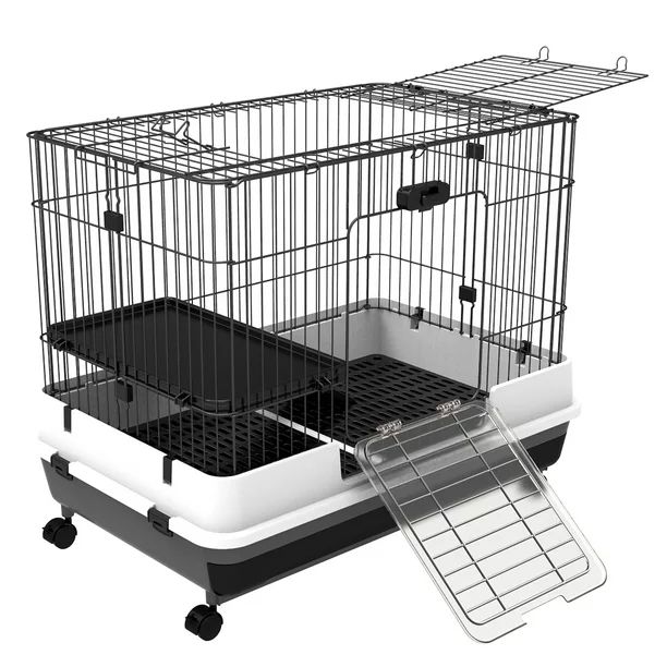Pawhut 32”L 2-Level Indoor Small Animal Rabbit Cage with Wheels, Black - Walmart.com | Walmart (US)