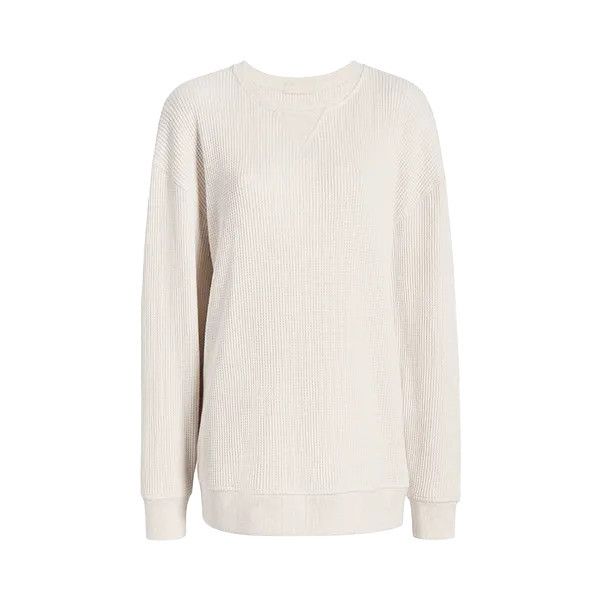 Waffle Crewneck Pullover | Heather Bone - nuuds | nuuds