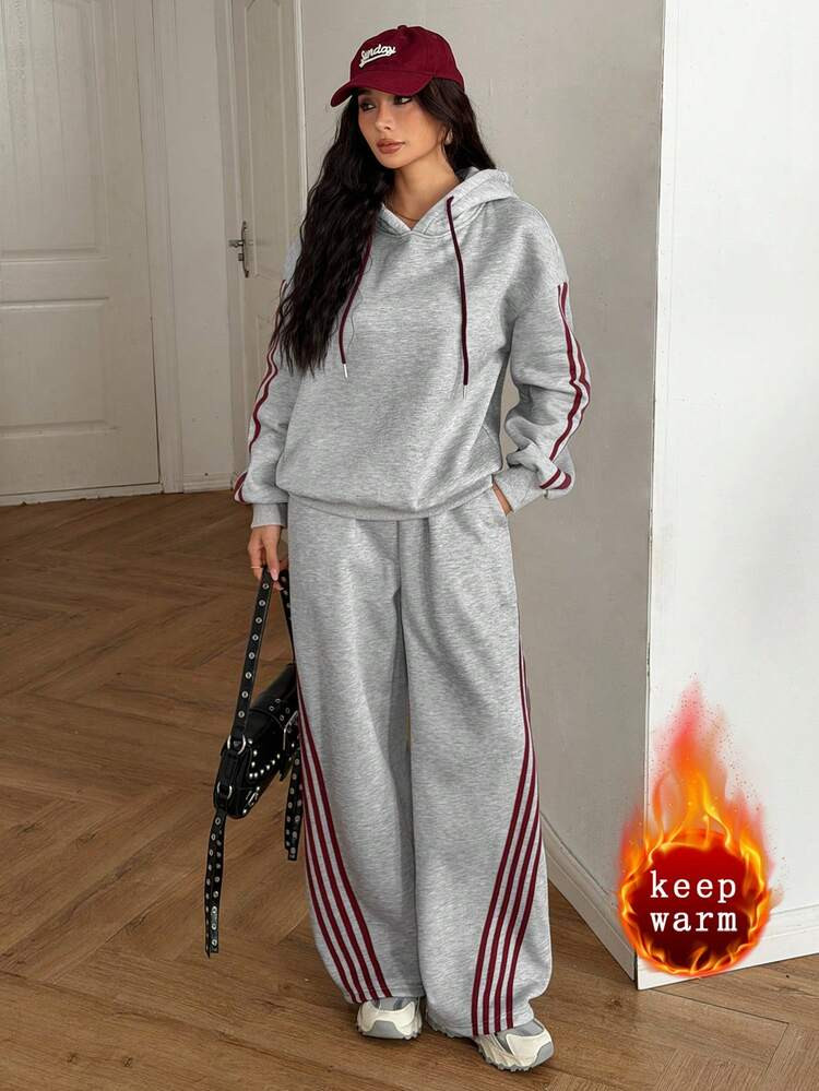 Aidyla 2pcs/Set Women's Hooded Contrast Color Stylish Fleece Sweatshirt Set, Autumn/Winter | SHEIN