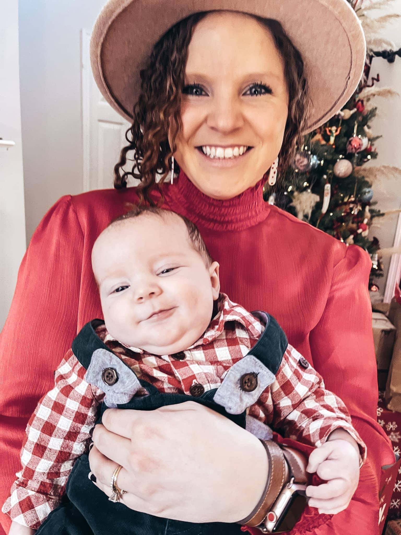 Throwback to last Christmas with my sweet boys ♥️ My favorite hat and one of my all time favorite skirts!! So flattering  even at 3 months postpartum! The skirt is only $25 and is offered in navy plaid this season!! #postpartum #christmasoutfit 

#LTKHoliday #LTKSeasonal #LTKstyletip