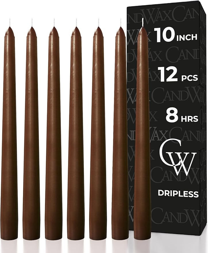 10 inch Candlesticks - Set of 12 Dripless Tapered Candles - Brown Candles for Home Decor | Amazon (US)