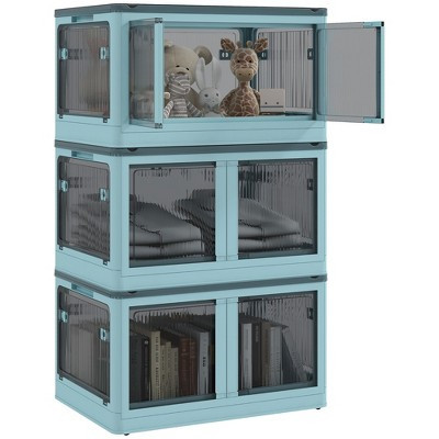 3 Stackable Storage Bins w/ Lids, Wheels, Collapsible, 18 gal, Blue | Target