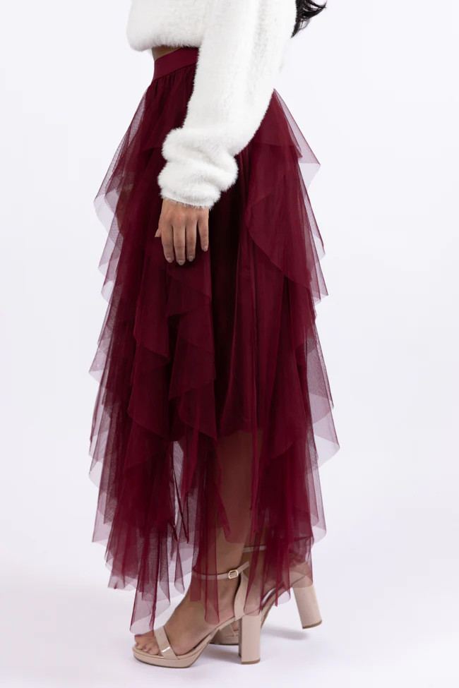 Magical Feeling Wine Tulle Maxi Skirt | Pink Lily