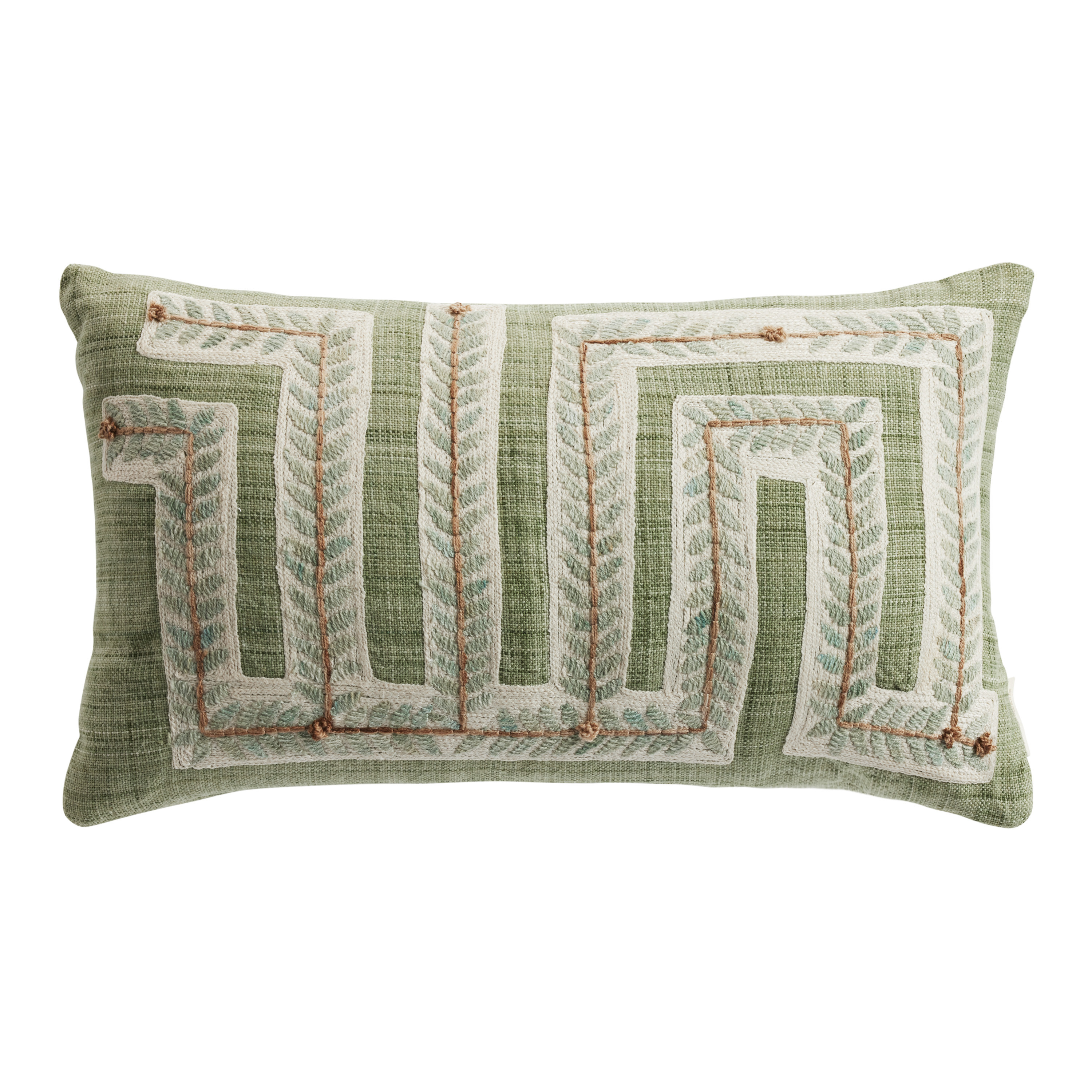 Sage Green Leaf Maze Indoor Outdoor Lumbar Pillow | World Market