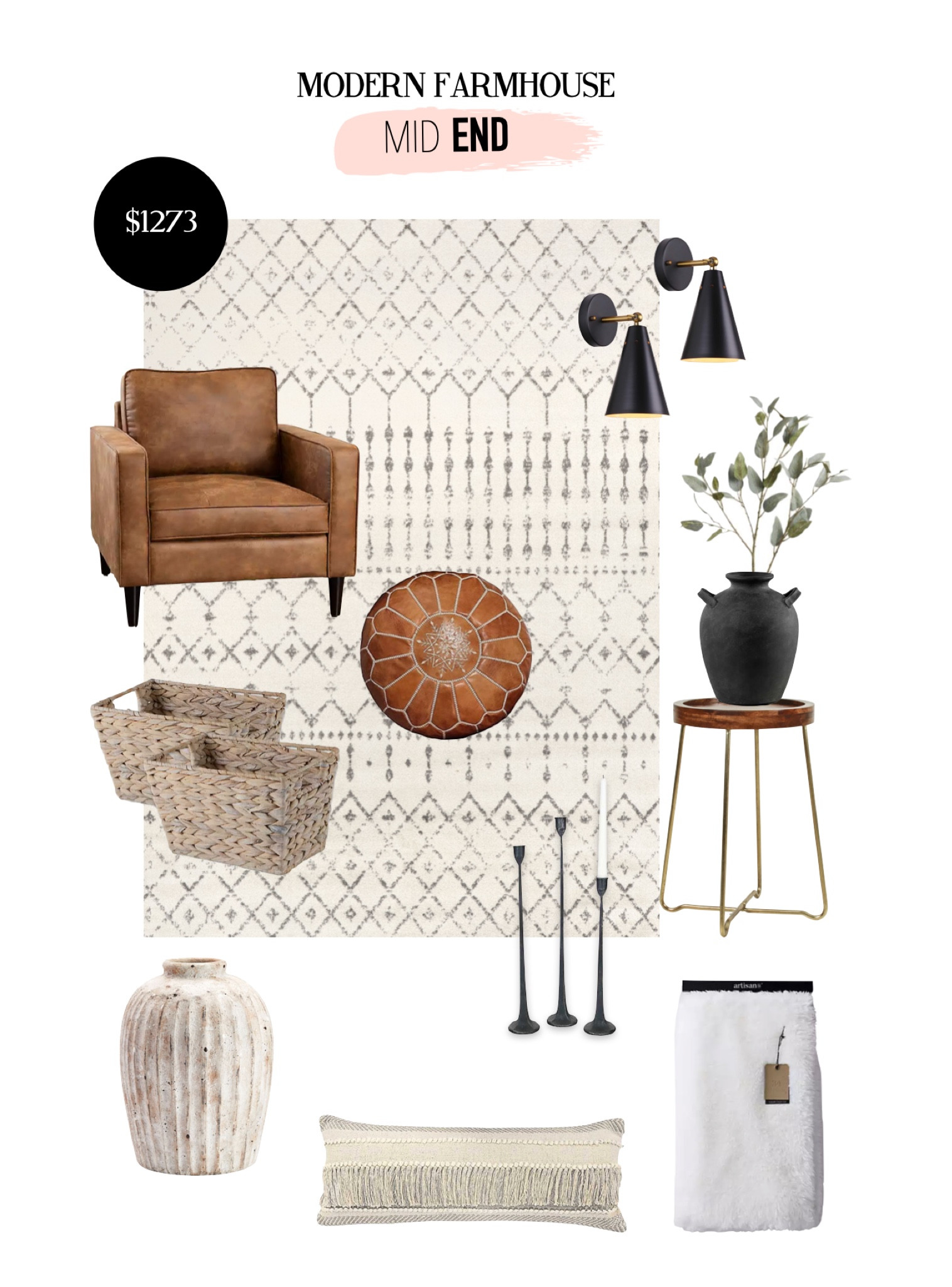 Modern Farmhouse Mid End Budget, leather chair, ceramic vase, browns and neutrals

#LTKstyletip #LTKhome #LTKFind