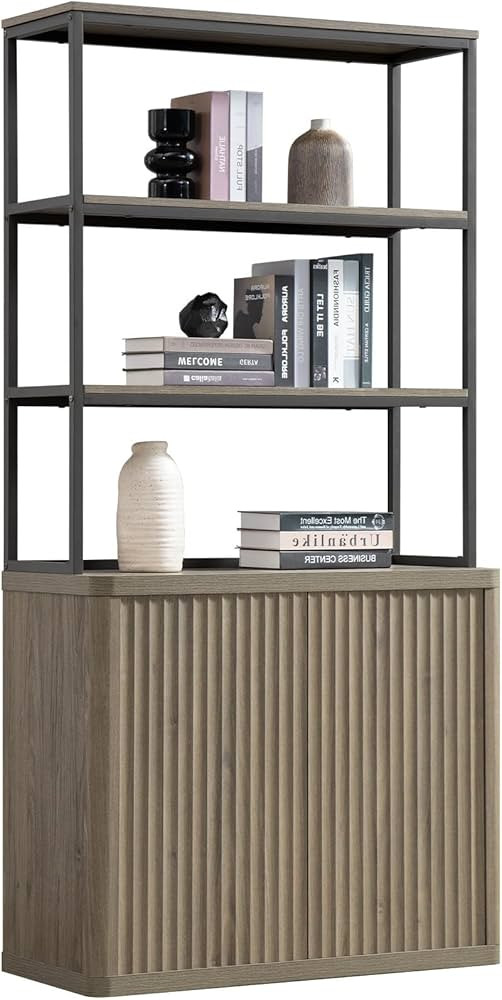 SICOTAS Book Shelf Fluted Bookshelf 71" Tall Bookcase with Doors Storage 5 Tier Mid Century Moder... | Amazon (US)