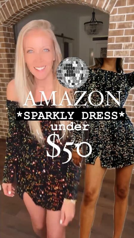 This sparkly dress has big sequins and velvet to really shine and sparkle!  It’s the perfect party dress! 
Sizing: this dress is true to size with a little stretch to it. I am wearing a size small.

Women's Sequin Bodycon Dress Fall Winter Short dress with long sleeves 

#LTKwedding #LTKparties #LTKfindsunder50