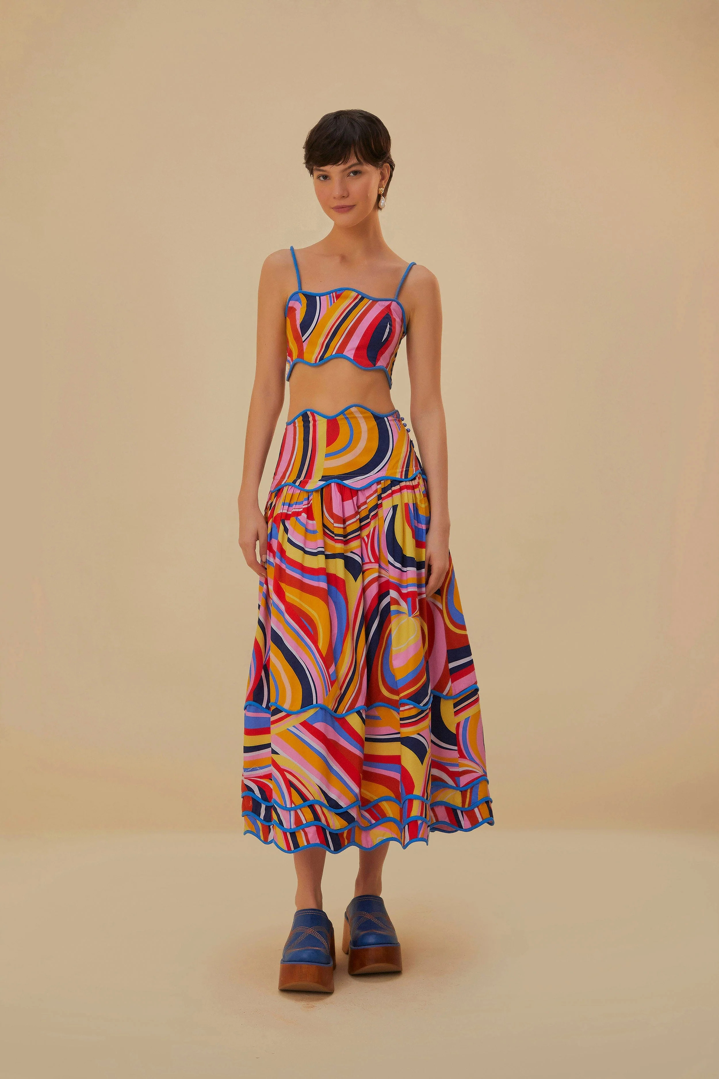 Multicolor Waves Midi Skirt | FarmRio (US)