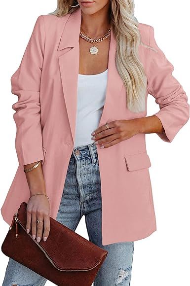 PRETTYGARDEN Women's Casual Blazers Long Sleeve Open Front Button Work Office Blazer Jackets with Po | Amazon (US)