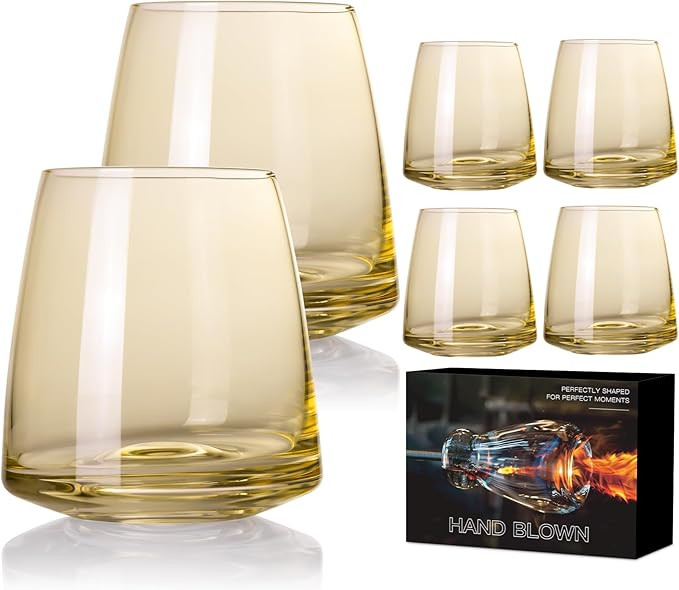 Amber Stemless Wine Glasses Set 6-Colorful Wine Glasses Stemless for Wine water,whiskies, juices,... | Amazon (US)