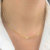 14K Solid White Gold Paperclip Necklace 2.5mm, Adjustable Necklace, Rectangular Link, Layering Every | Etsy (US)