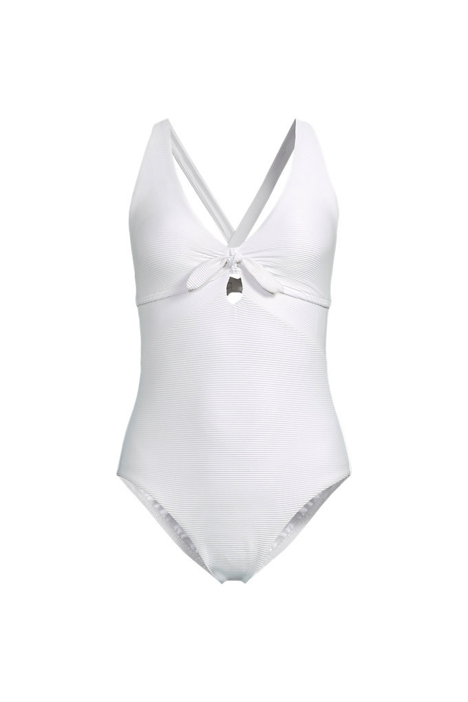 Women's Ribbed Knot Front One Piece Swimsuit - Lands' End - White - 12 | Lands' End (US)