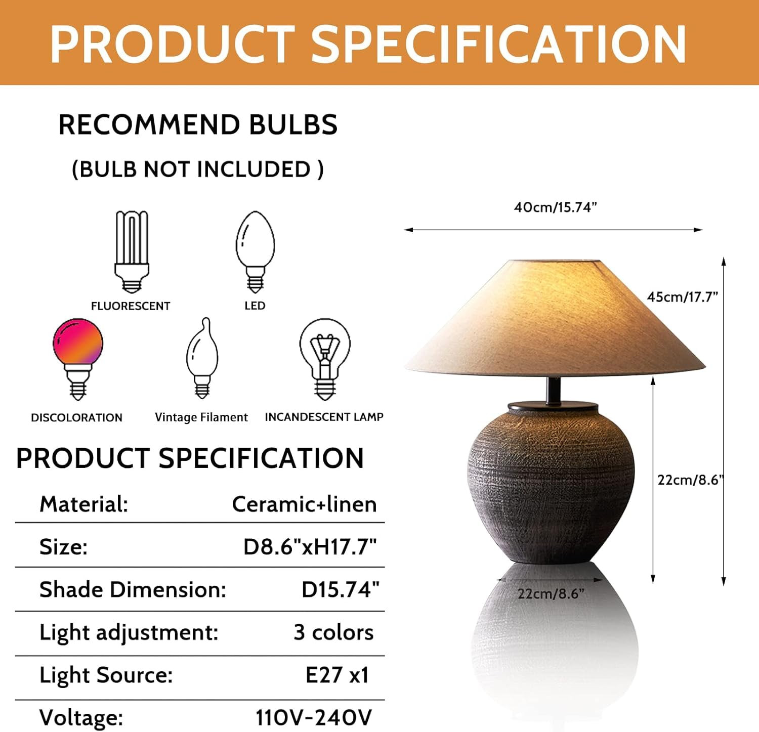 Farmhouse Ceramic Table Lamp for Living Room,17.7’’ Bedside Night Lamps for Bedroom,3-Color T... | Amazon (US)