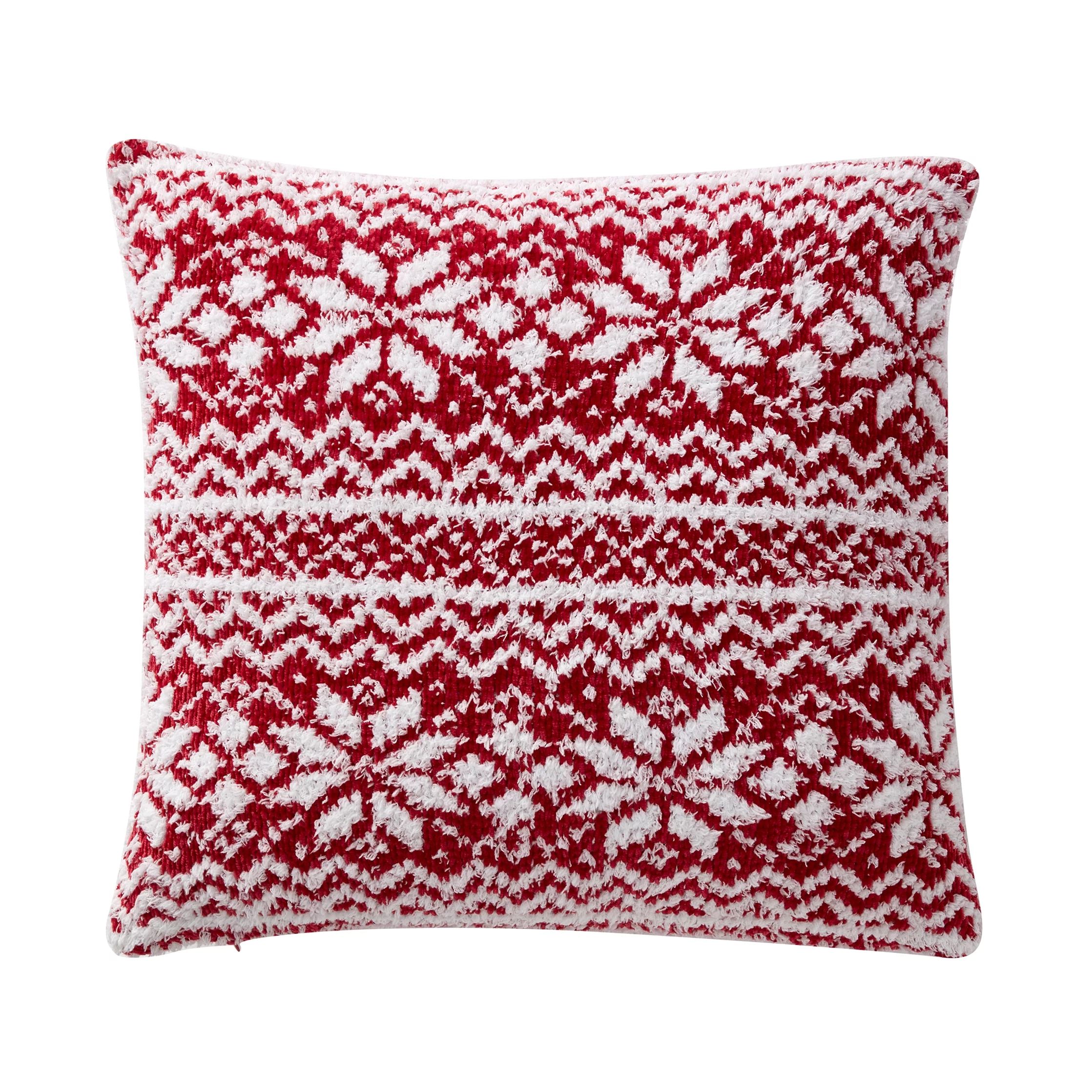 My Texas House Aspen 20" x 20" Farmhouse Red Snowflake Chenille Square Decorative Pillow Cover (1... | Walmart (US)