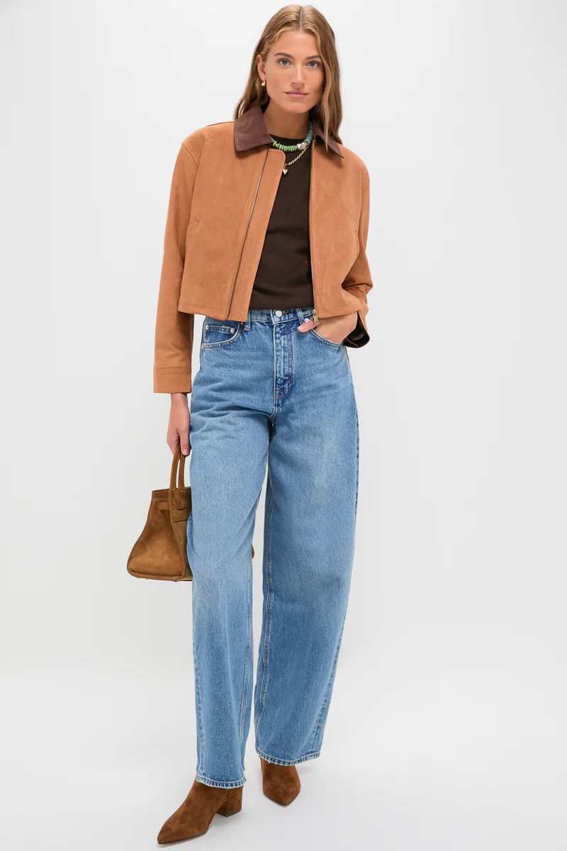 Camel Theo Suede Zip Up Chore Jacket | Tuckernuck (US)