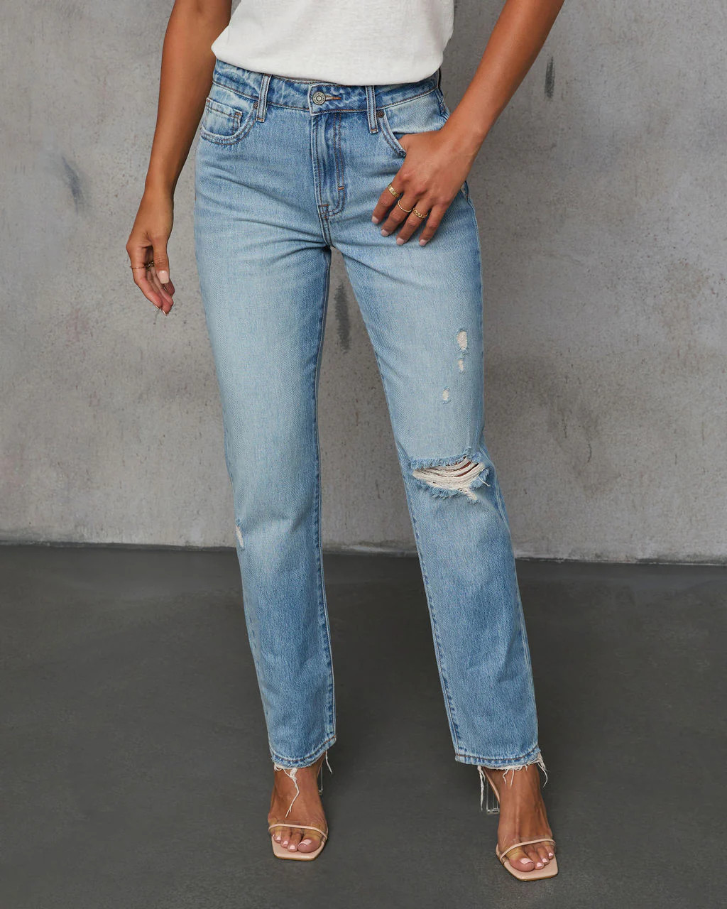 Grazie Cropped High Rise Distressed Jeans | VICI