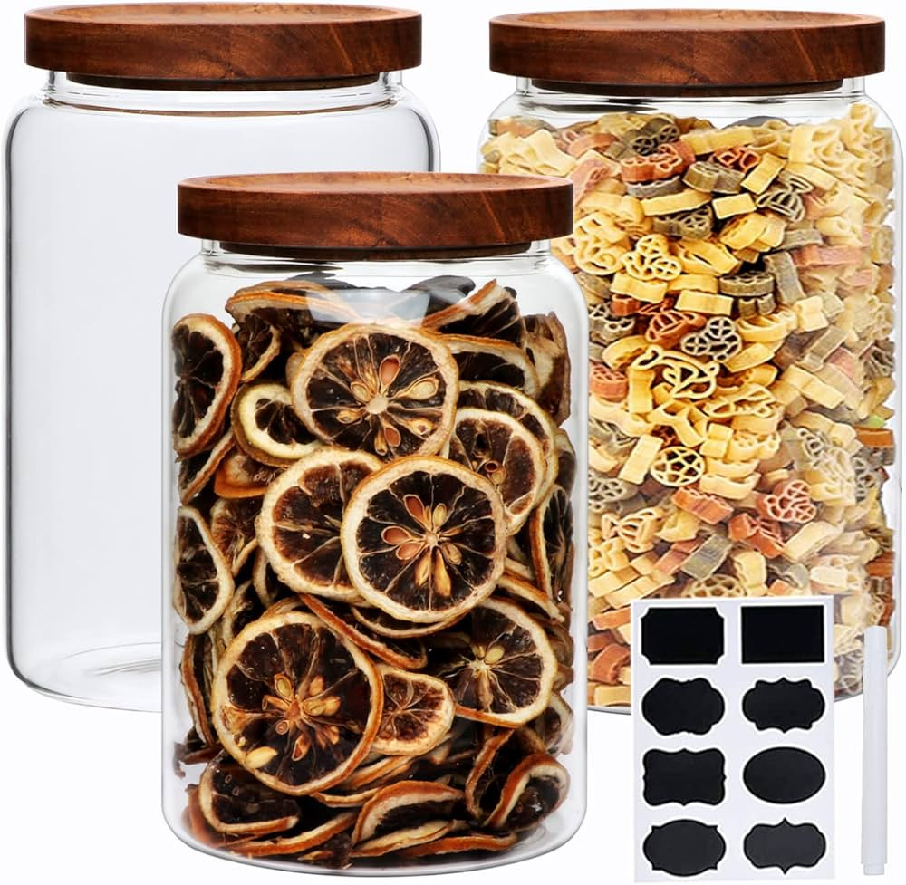 Large Glass Jars,Set of 3 Glass Jars with Wooden Airtight Lids,Food Storage Container for Tea,Spi... | Amazon (US)
