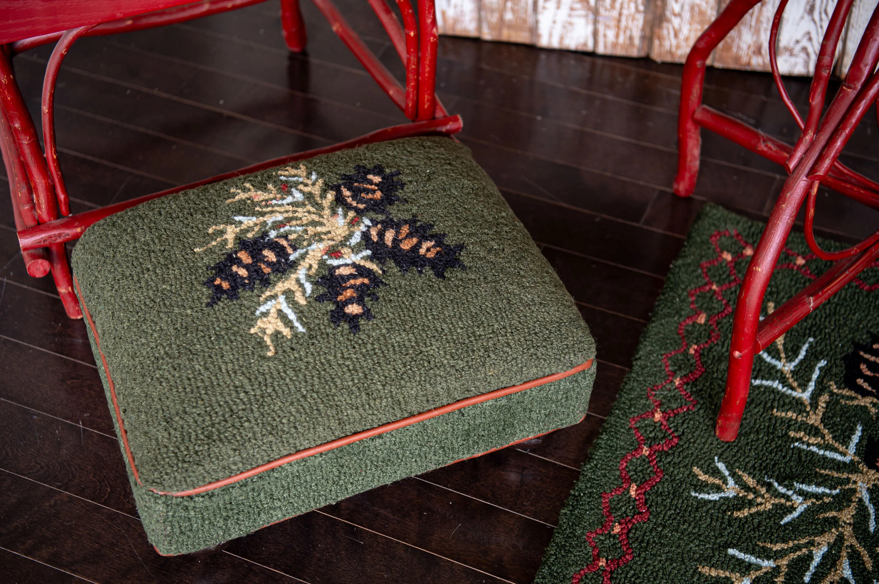 Pine Cone Hand-Hooked Wool Footstool | Plow & Hearth