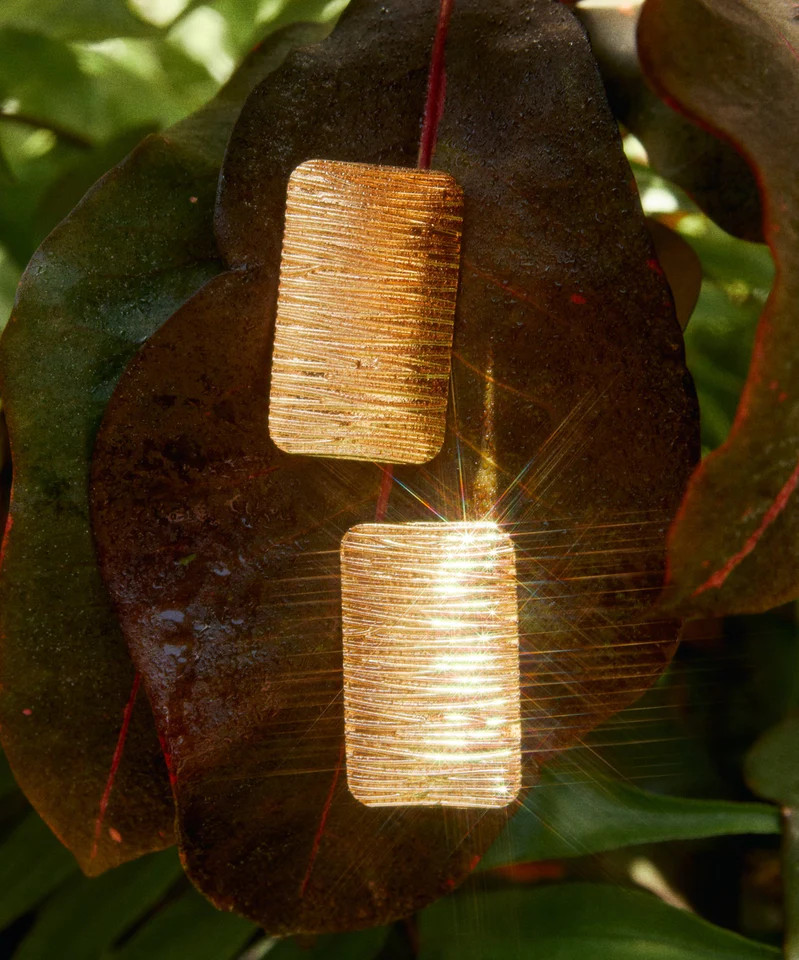 Miss Lola | Lourdes Gold Statement Rectangle Earring | MISS LOLA