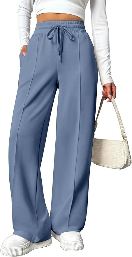 PINSPARK Wide Leg Sweatpants Women High Waisted Baggy Sweat Pants Elastic Elevated Seams Loose Ac... | Amazon (US)