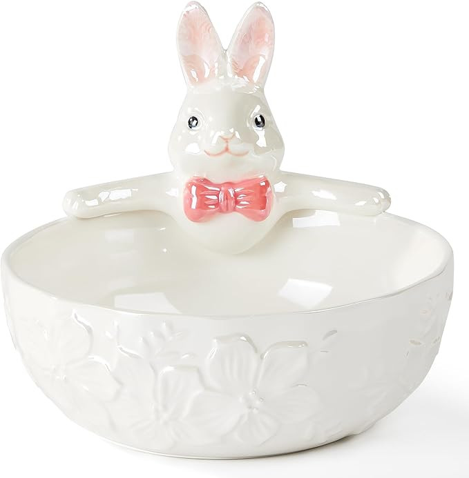 Easter Candy Bowl, Ceramic Bunny Bowl for Candy, Snack, Dessert, Hand-painted Decorative Dish, Wh... | Amazon (US)
