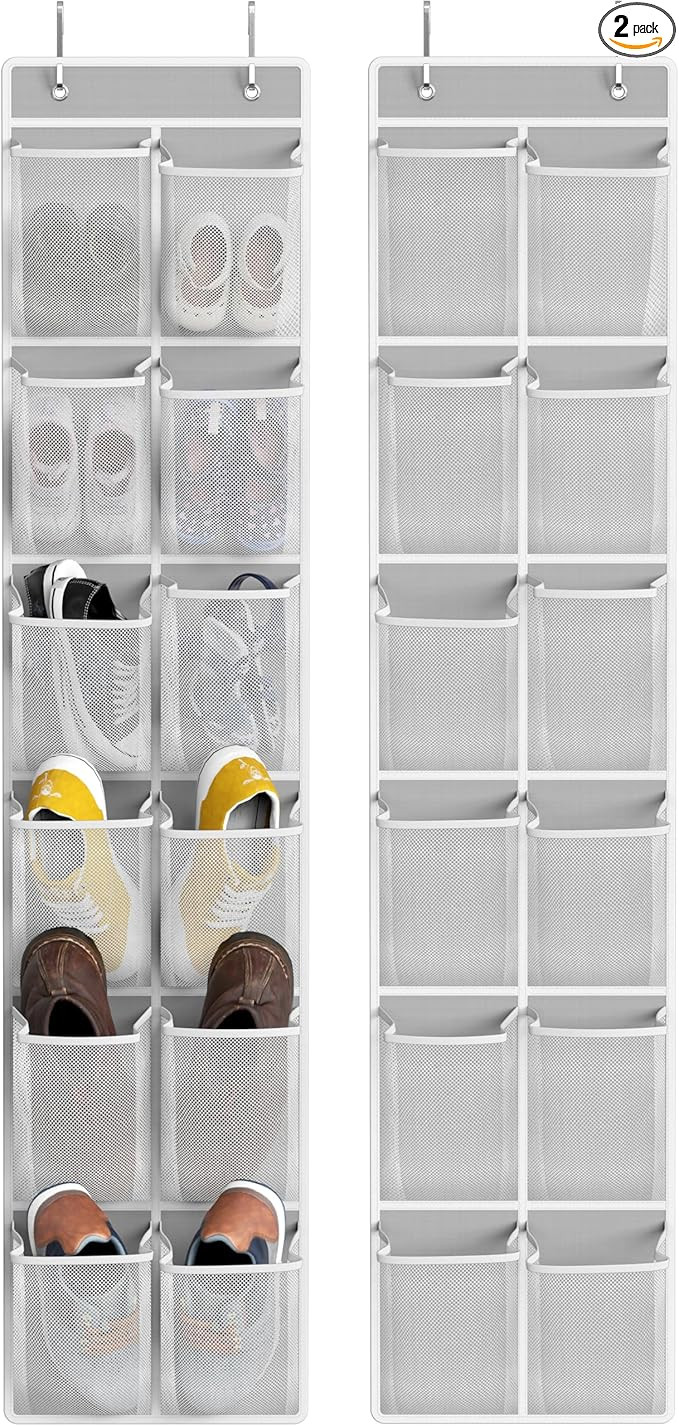 Simple Houseware 24 Pockets - 2PK 12 Large Pockets Over Door Hanging Shoe Organizer, Grey | Amazon (US)
