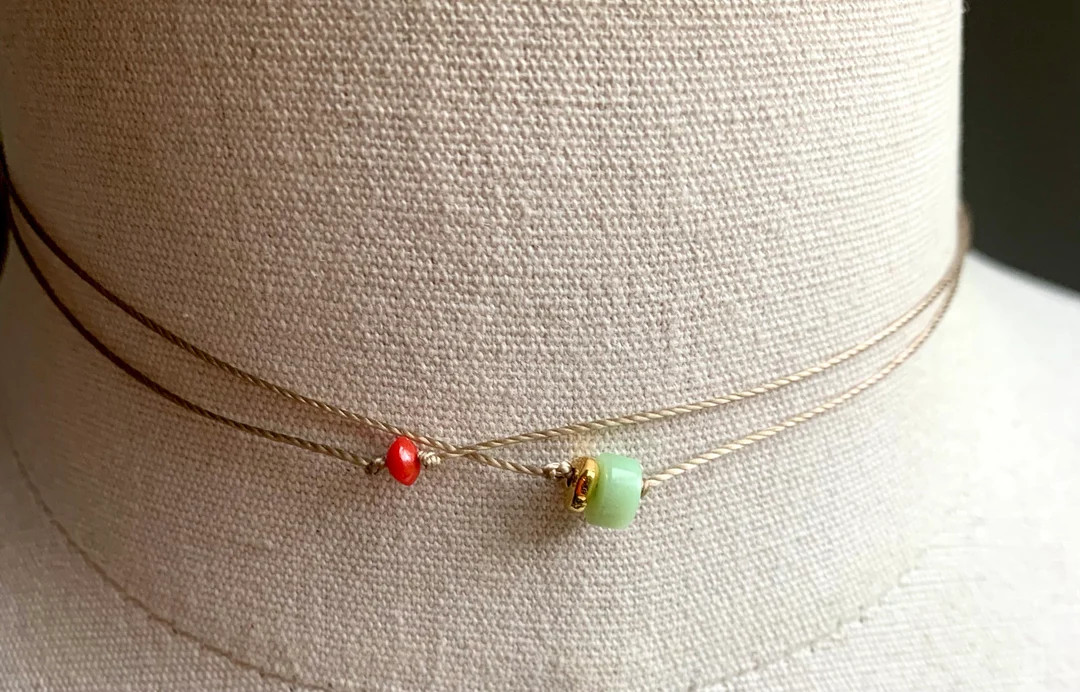Jade and Coral Beaded Choker: 18kt Gold Plated Double Necklace | Etsy (US)