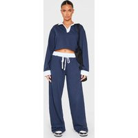 Navy Contrast Panel Wide Leg Sweatpants | PrettyLittleThing US