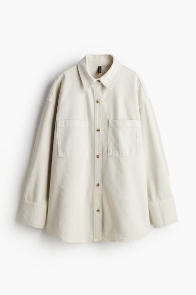 Oversized denim shirt - Long sleeve - Long - Cream - Ladies | H&M GB | H&M (UK, MY, IN, SG, PH, TW, HK)