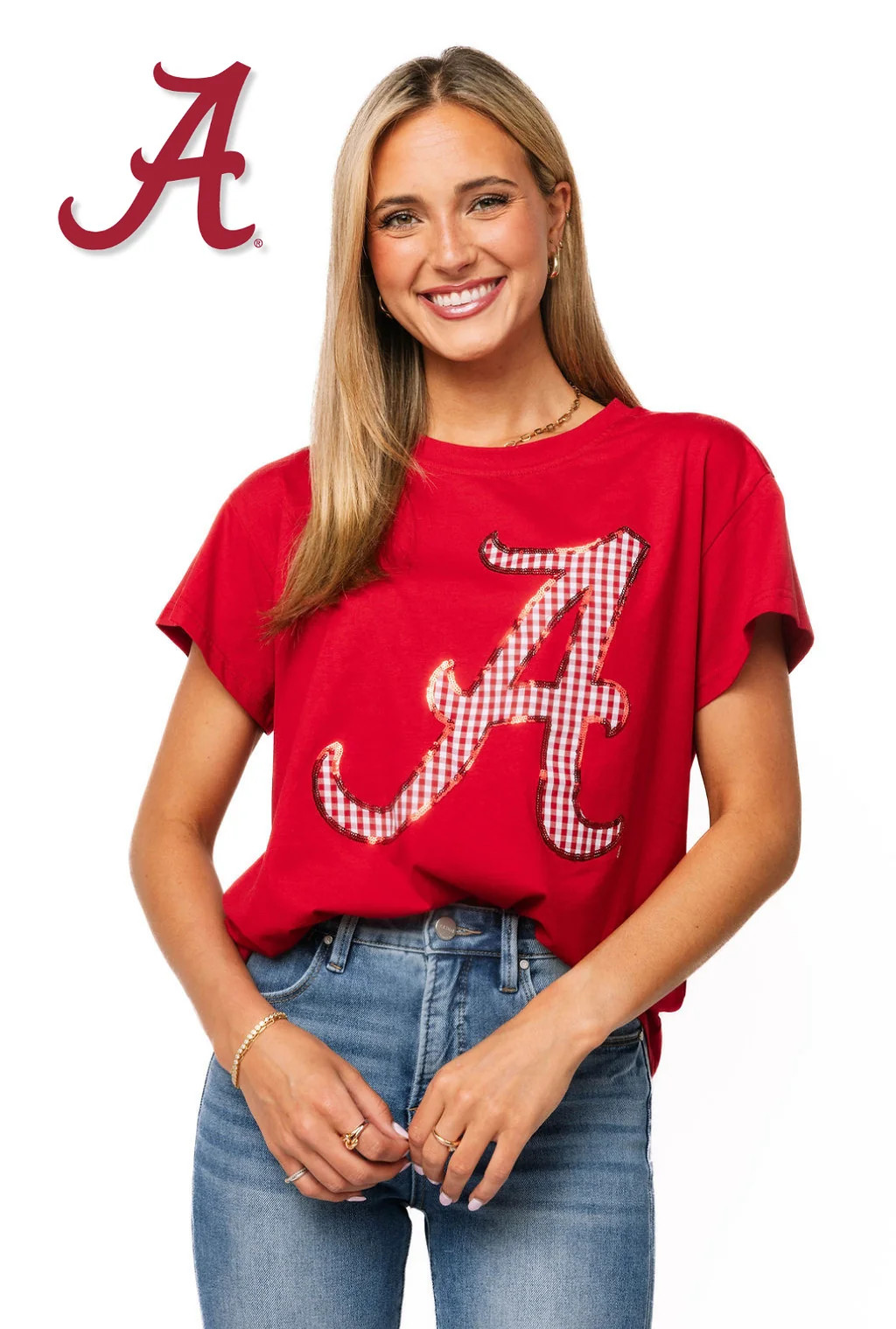 Licensed Bama Gingham Mascot Tee | Queen of Sparkles