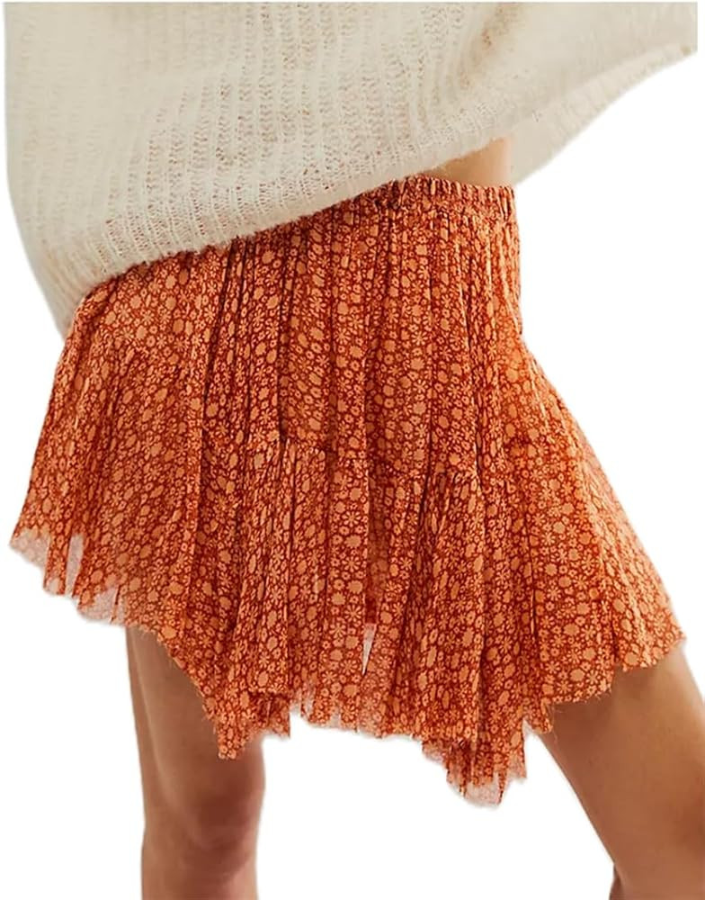 Womens Low Rise Lace Mini Skirt Y2k Pleated Ruffle Short Skirt Flowy Asymmetrical Underskirt Fair... | Amazon (US)