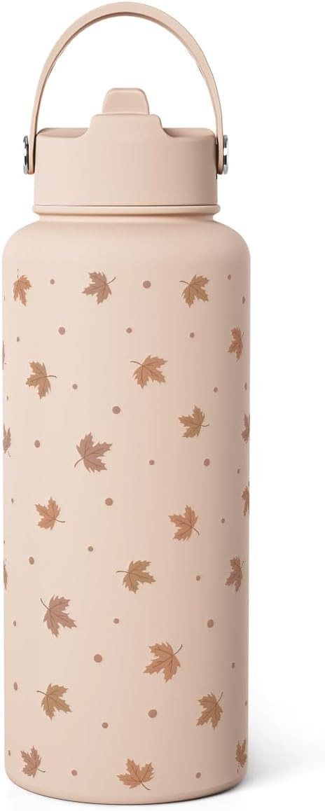 Maple Leaf Water Bottle 32oz Stainless Steel with Lid & Straw, Fall Insulated Bottles Gift for Wo... | Amazon (US)