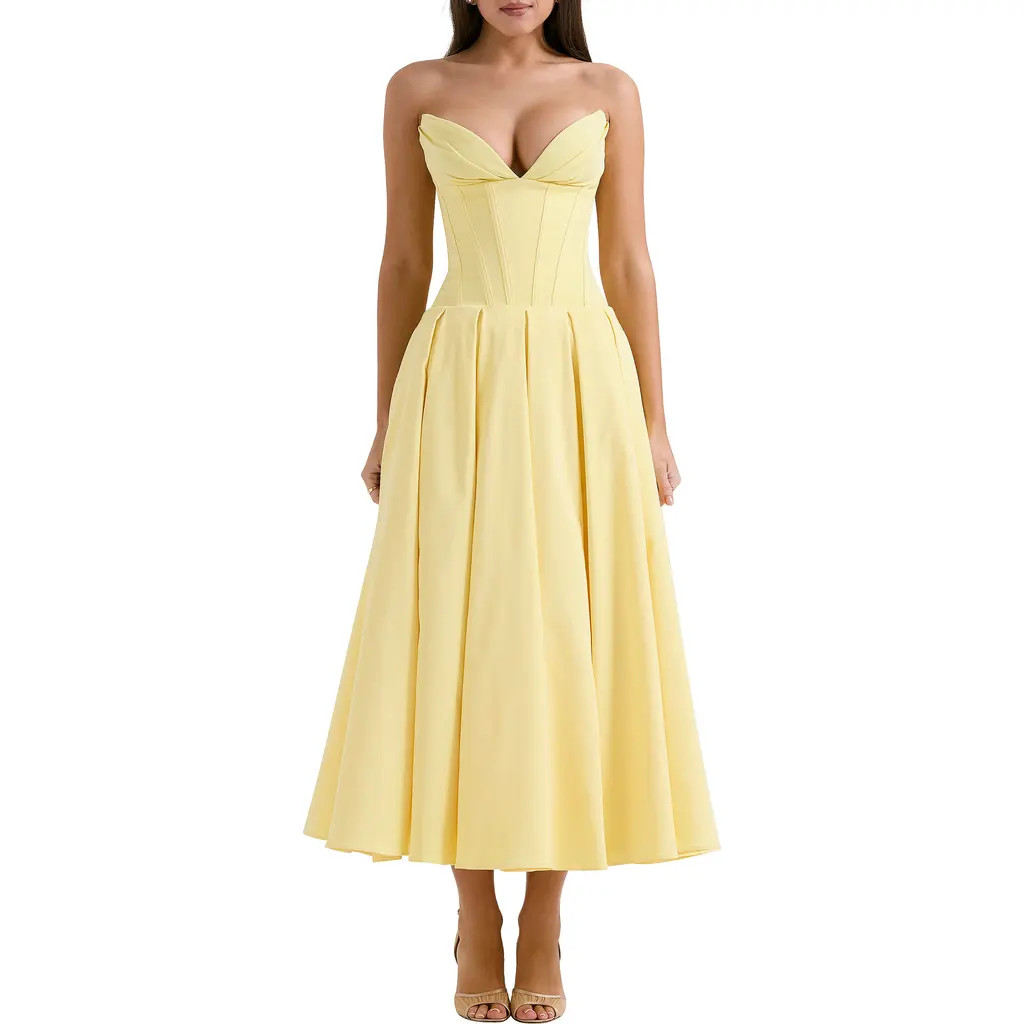 HOUSE OF CB Lady E Strapless Corset Gown in Sunshine at Nordstrom, Size Large A | Nordstrom