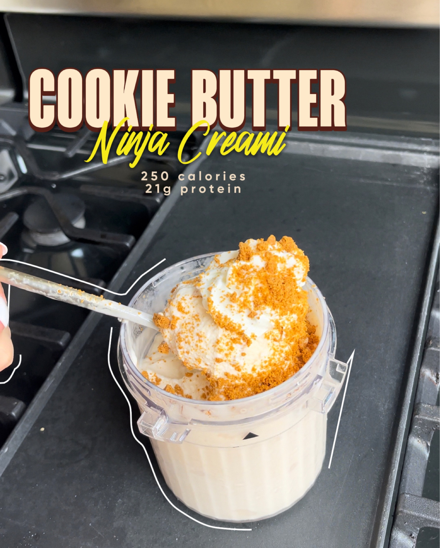 cookie butter ninja creami high protein ice cream recipe using sugar free instant jello pudding mix (butterscotch), biscoff cookies, and a fairlife core power vanilla protein shake. 🤭🫶🏼#LTKxNSale

#LTKhome #LTKSeasonal