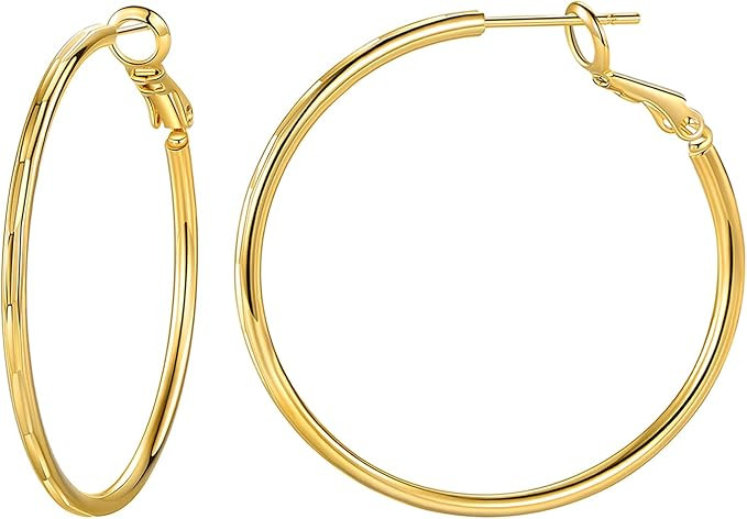 GEMSME 18K Gold Plated Hoop Earrings for Women Lightweight Gold Hoop Earrings Hypoallergenic Big ... | Amazon (US)