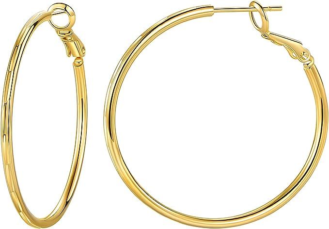 GEMSME 18K Gold Plated Hoop Earrings for Women Lightweight Gold Hoop Earrings Hypoallergenic Big ... | Amazon (US)