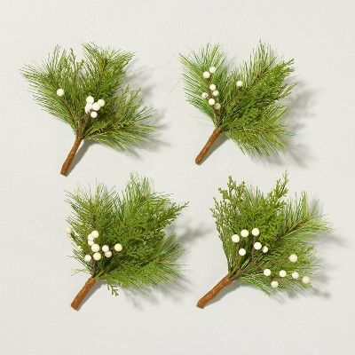 Faux Pine & Snowberry Christmas Sprigs (Set of 4) - Hearth & Hand™ with Magnolia | Target