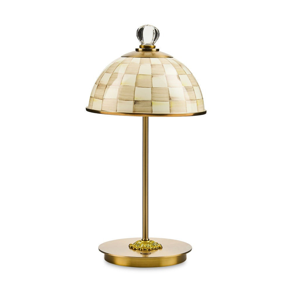 Mocha Check LED Rechargeable Dome Table Lamp | MacKenzie-Childs