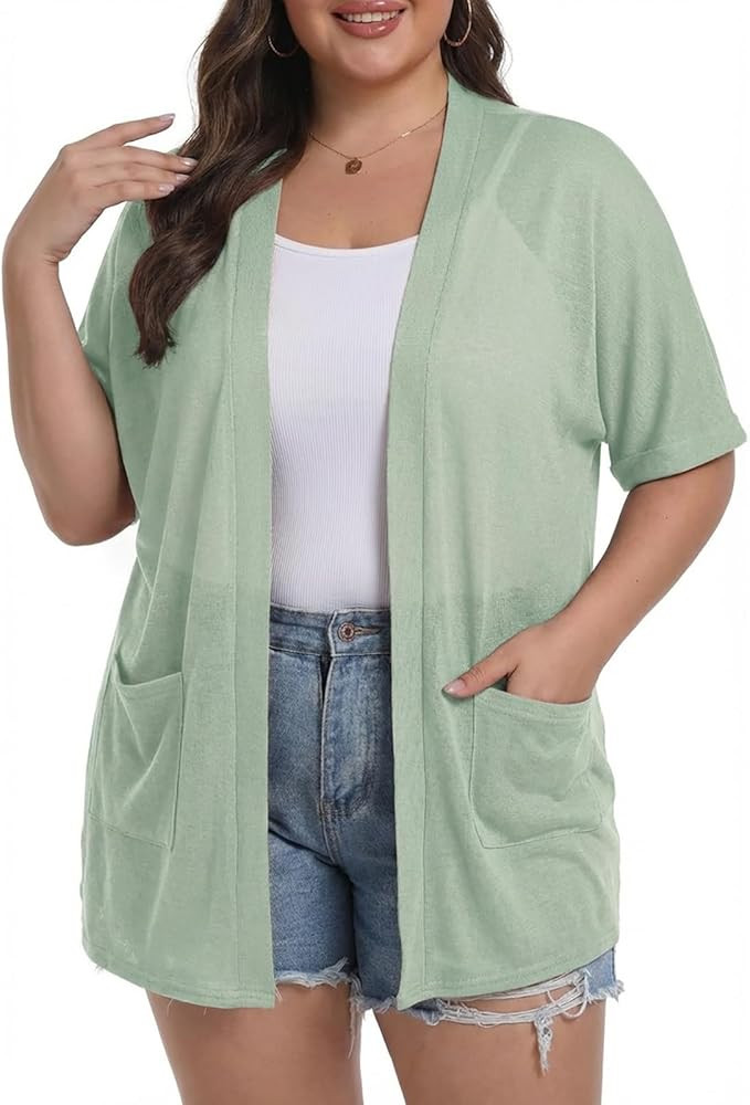 OLRIK Plus Size Summer Cardigan for Women – Short Sleeve Lightweight Cover Up 2026 Open Front B... | Amazon (US)