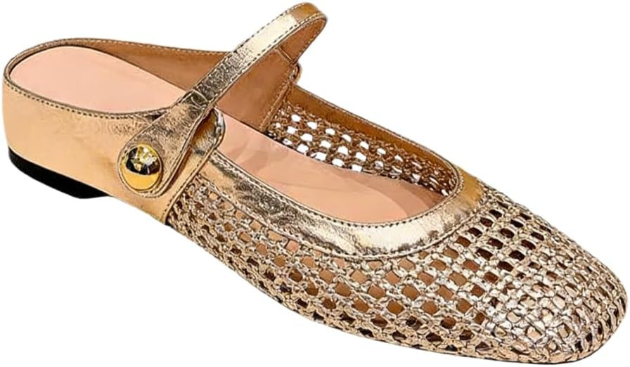 Zapatos planos casuales tejidos con punta cuadrada para mujer, parte superior de piel sint\u00e9t... | Amazon (US)