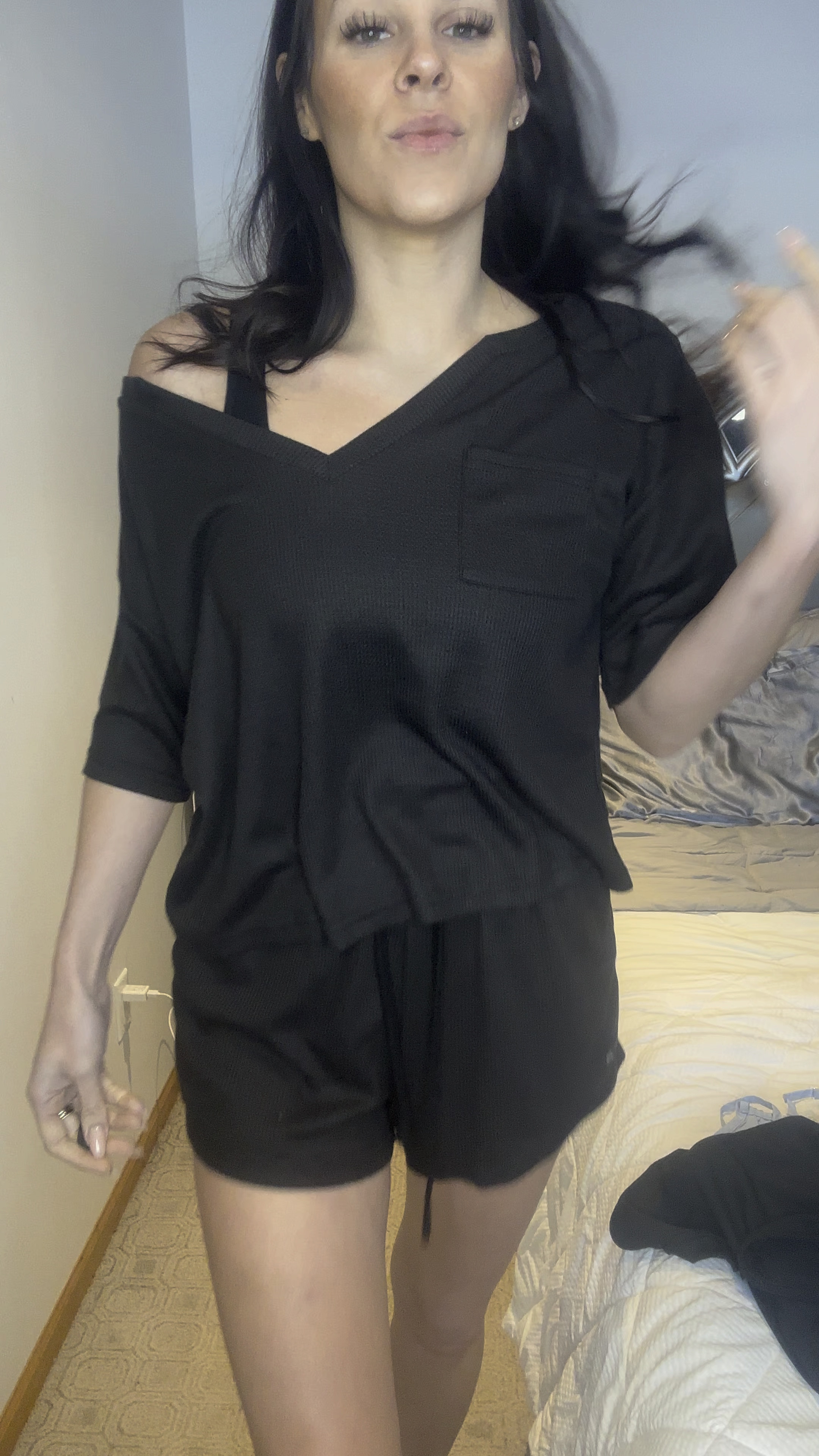 Ekouaer Women Pajama Sets Waffle Knit Lounge Sets Short Sleeves Crop Top 2 Piece Pj Shorts Set