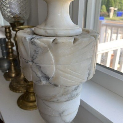 Vintage Antique White Marbled Carved Alabaster Table Lamp Antique | eBay | eBay US