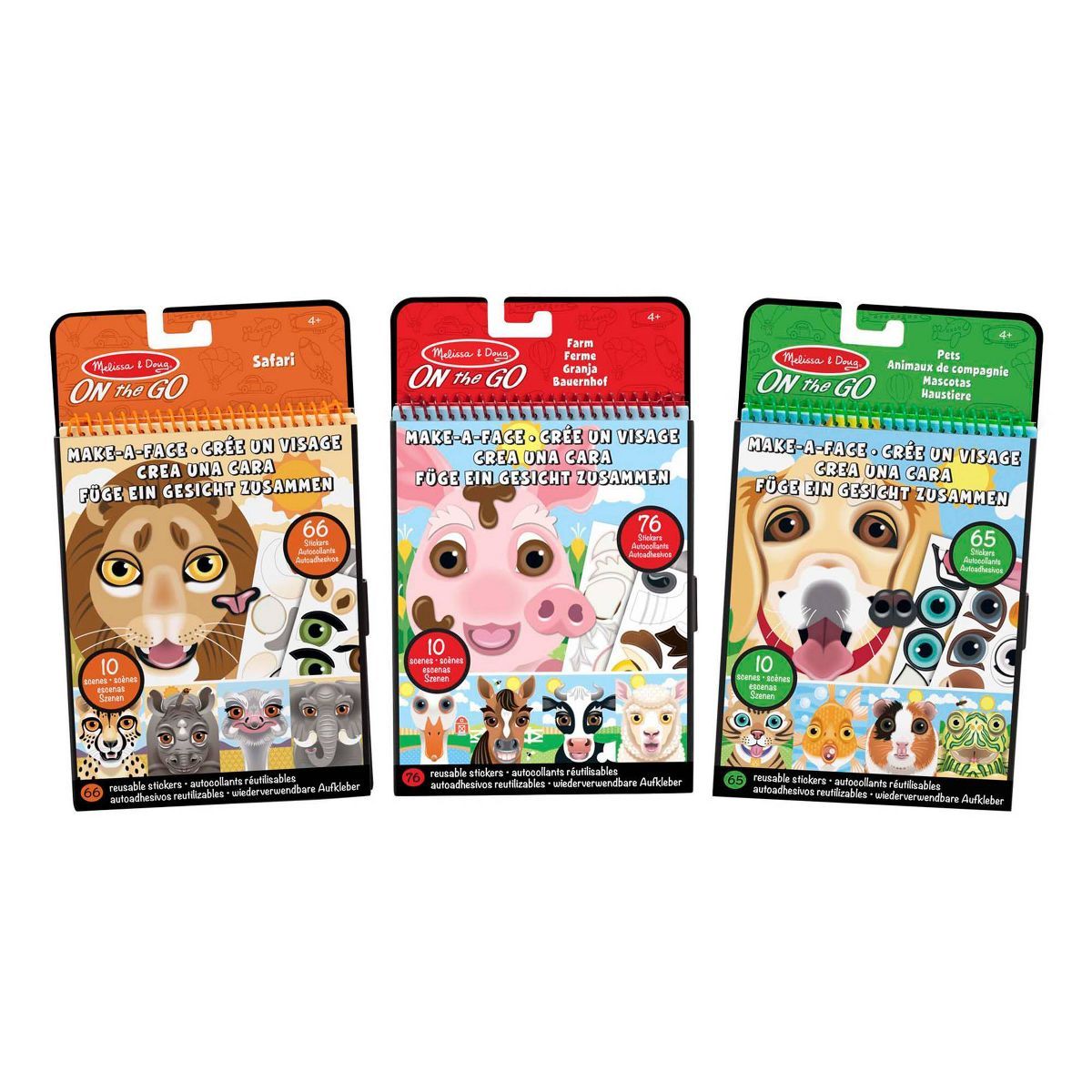Melissa & Doug Make-A-Face Reusable Sticker Pad Bundle 3 Pack: Safari Farm and Pet Sticker Activi... | Target