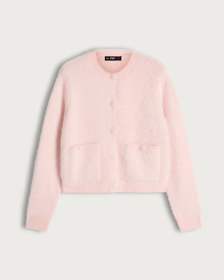 F&F Textured Pocket Front Button Up Cardigan in Pink | Tesco F&F
